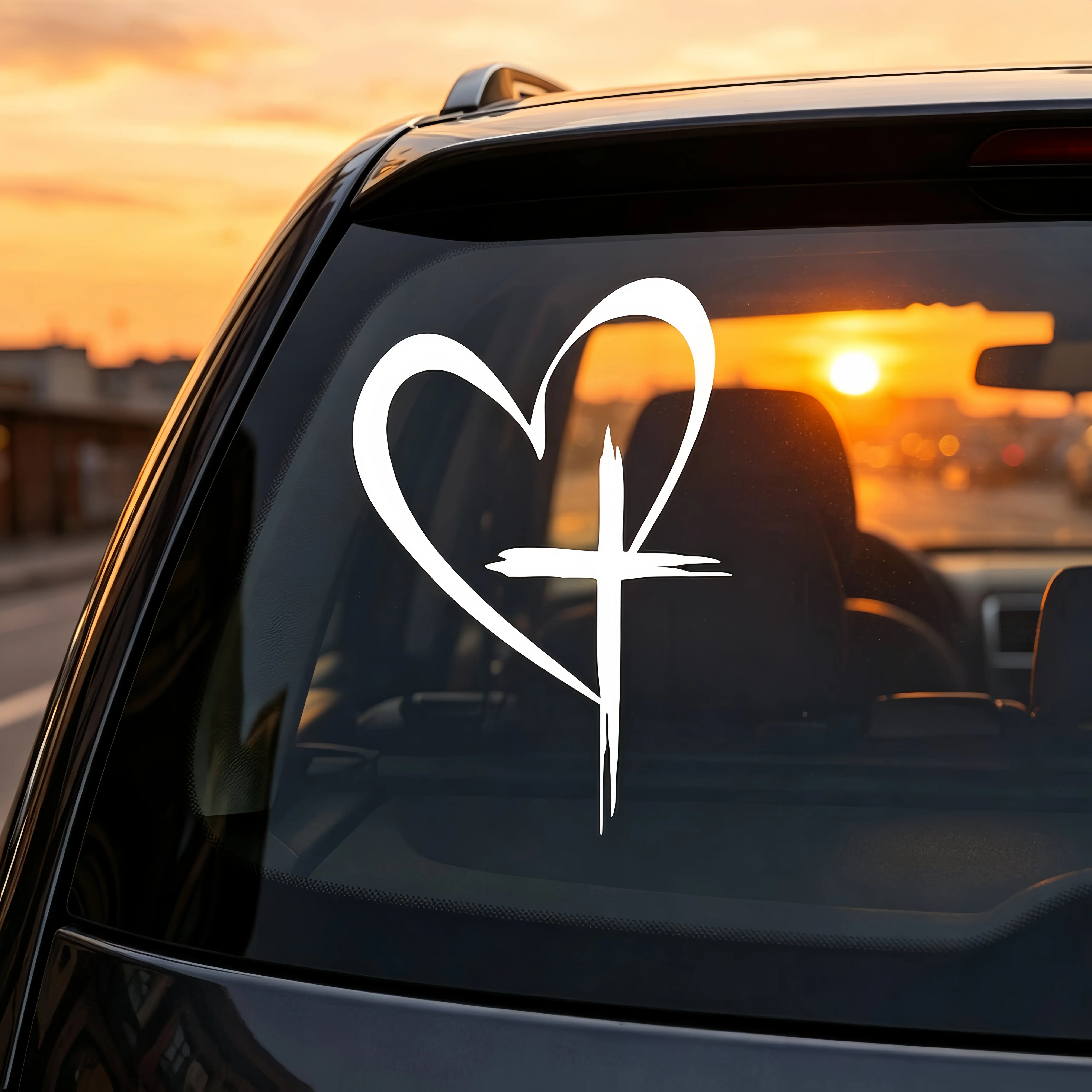 2PCS Large Heart & Cross Pattern Car Mirror Sticker,Suitable For Notebooks, Cars, Laptops, Windows, Size 8.7 Inches × 6 Inches, Vinyl Stickers, Heart-Shaped Stickers, Sticker Decoration,Universal Car Exterior Accessories
