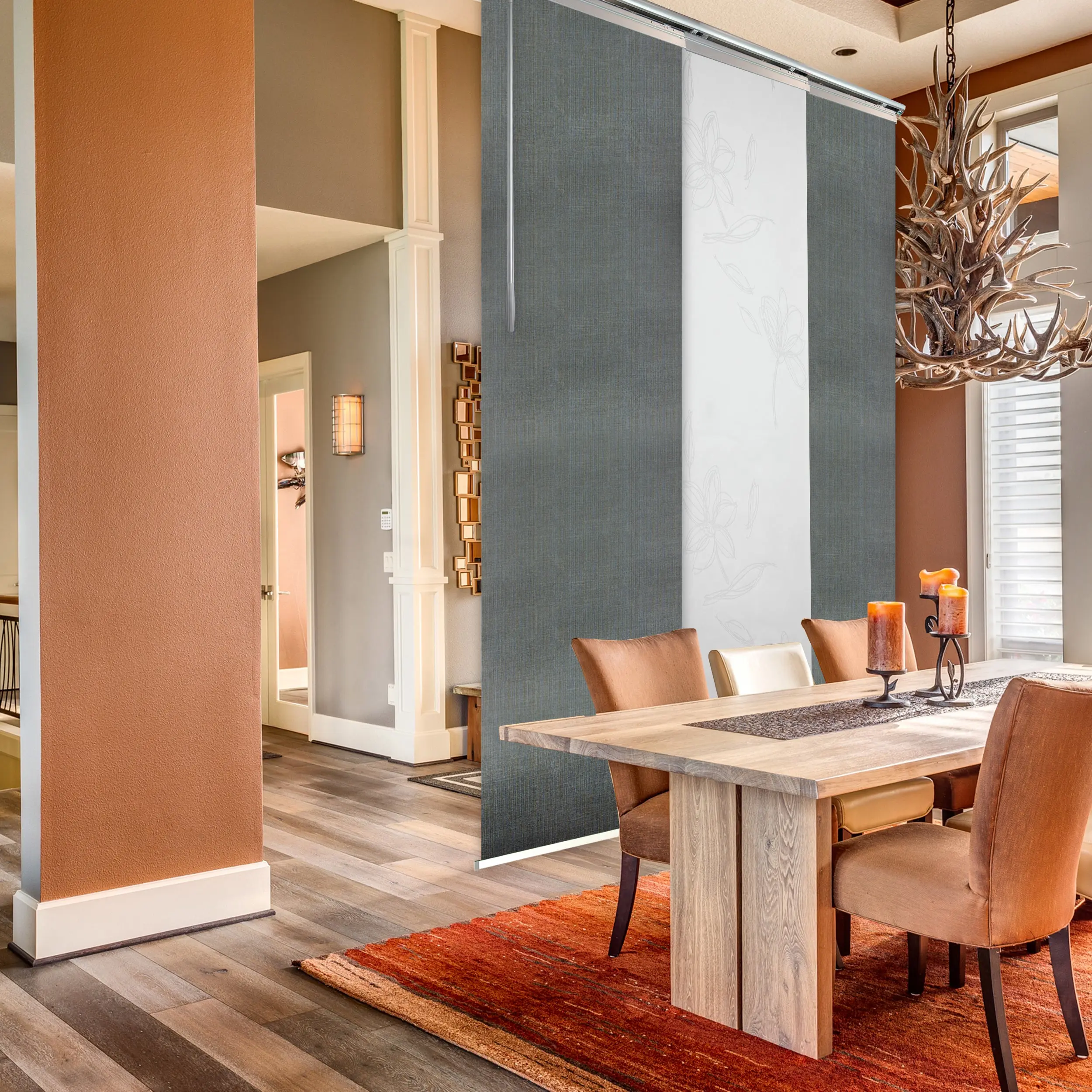 3-Panel Single Rail Panel Track Blind Extendable 36"-66"W x 91.4"H, Panel width 23.5", Lotus, Dove