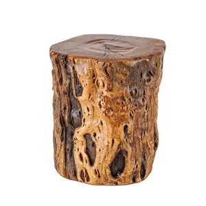 Thy Home Hand-Carved Natural Live Edge Solid Wood Tree Trunk Stump Stool - Rustic Look, Unique Grains, Natural Variation - Indoor/Outdoor Furniture (8.6in D x 9.5in H) - Plant Stand, Side Table