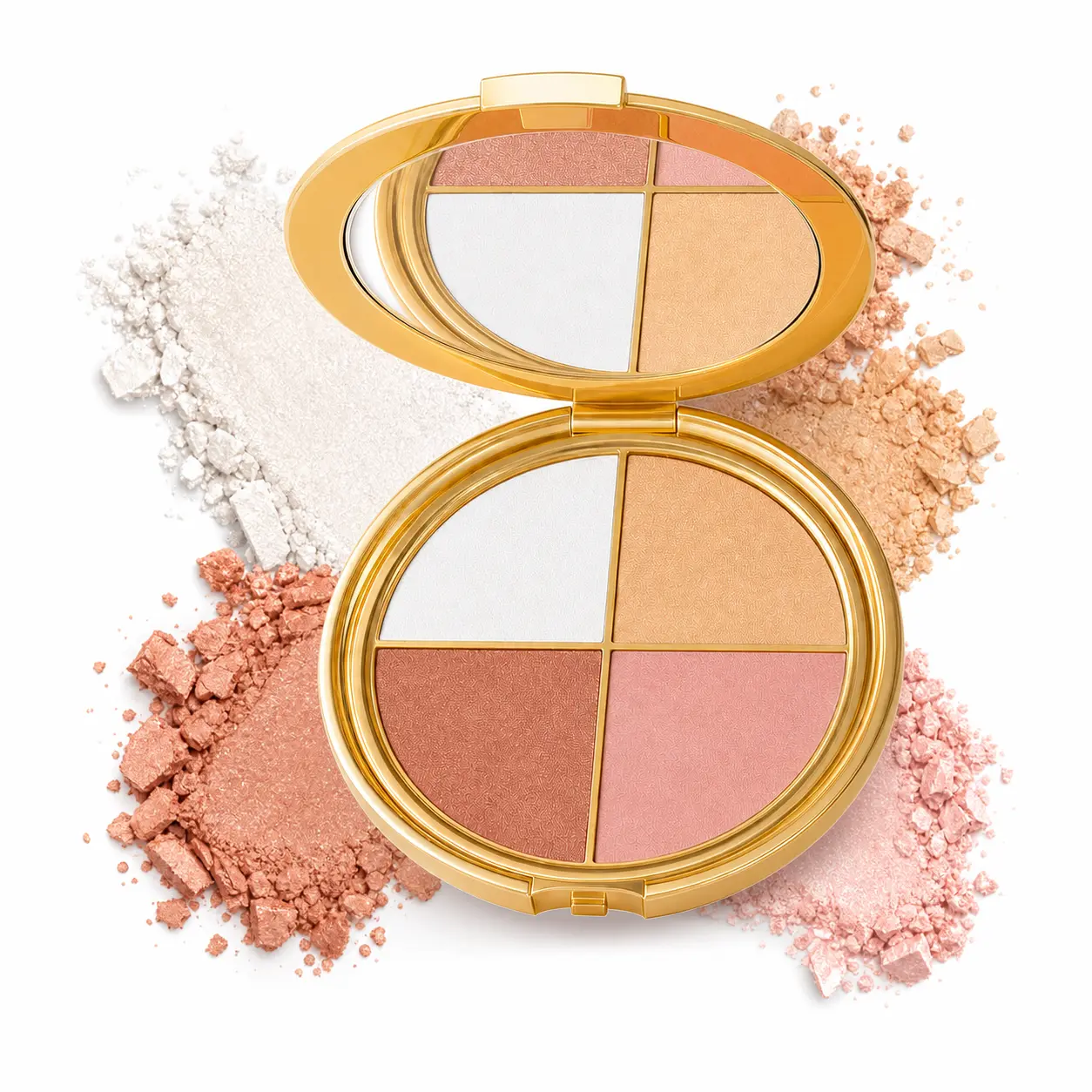 2-in-1 Glow Highlighter Palette, Brightening Shimmer Makeup for Eyes & Cheeks, 4-Color Face Compact, 8.8g
