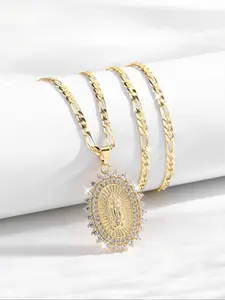 Luxurious Virgin Guadalupe Medal Pendant Necklace, Cuban Link Chain, 14k Gold Plated Catholic Mary Charm, Elegant Religious Jewelry for Women, Holiday Gift