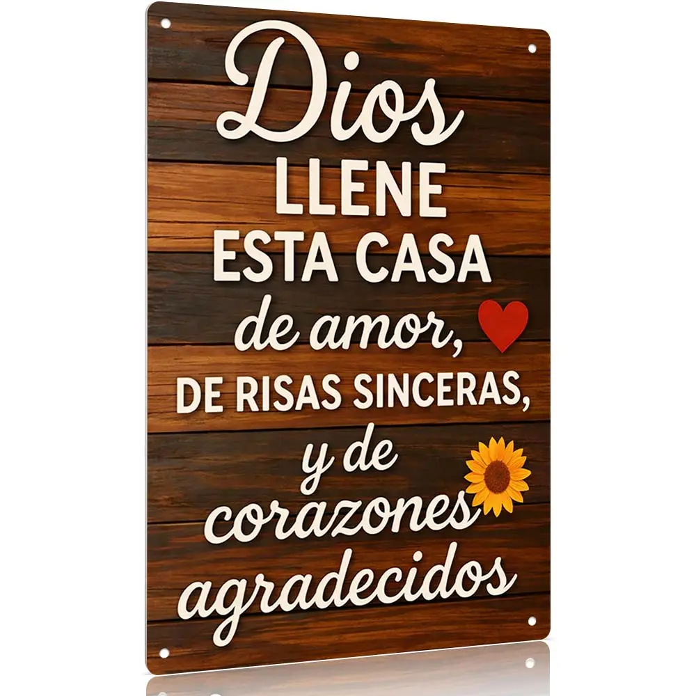 2D Flat,Metal wall art 1pc, "Bless This Home" Spanish Aluminium Iron Sign(12"x8"), Decorative Plaque & Statues, Vintage Home faith blessing , Suitable for garden, porch, patio, home decor, bar cafe, Office, Kitchen decor, birthday gifts