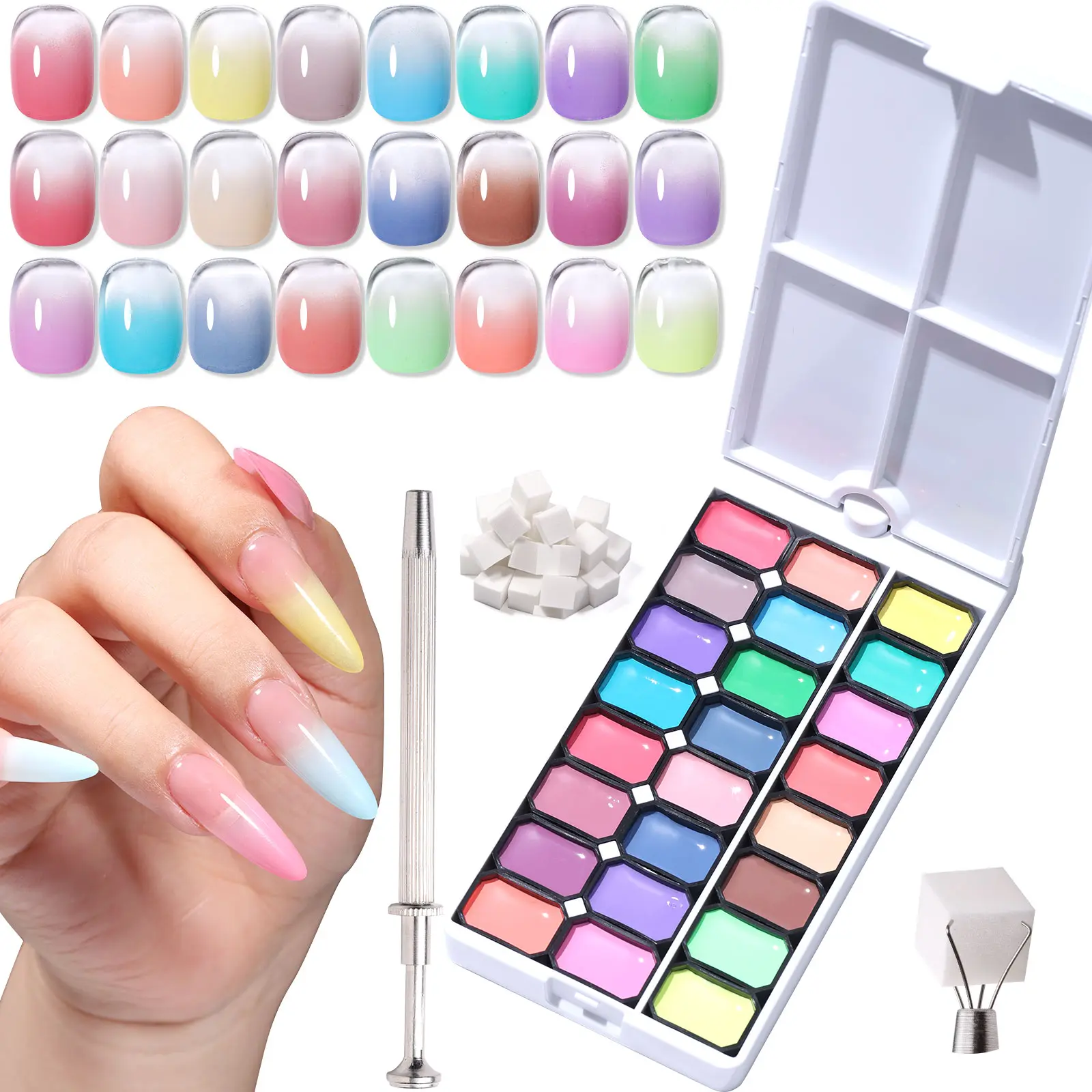 GELLAKTIK 24-Color Patting Gel Polish Multi-Pack Kit with Sponge Applicators, for Manicure, Flawless Ombre, Blush Blooming Floral Aura Looks, At-Home DIY Nail Art & Care