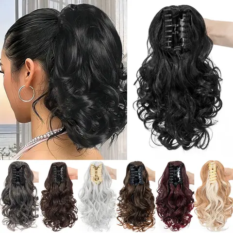 MY-LADY 14in Synthetic Curly Wavy Claw-On Clip Short Ponytail Hairpiece - Women's Non-Dyeable Clip-On Hair Extension for Prom Events, 14 In