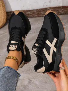 Women's Spring Autumn Colorblock Sport Shoes, Comfortable Breathable Lace-Up Sneakers, Thick Sole Anti-Slip Fashion Casual Shoes, Casual Walking Sneakers