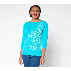 Belle by Kim Gravel Read My Tulips Floral Jacquard Cotton Sweater
