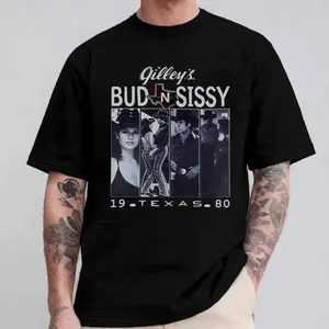 Retro Urban Cowboy T Shirt with Gilleys Bud and Sissy 1980 Texas Graphic Tee for Country Western Movie Fans
