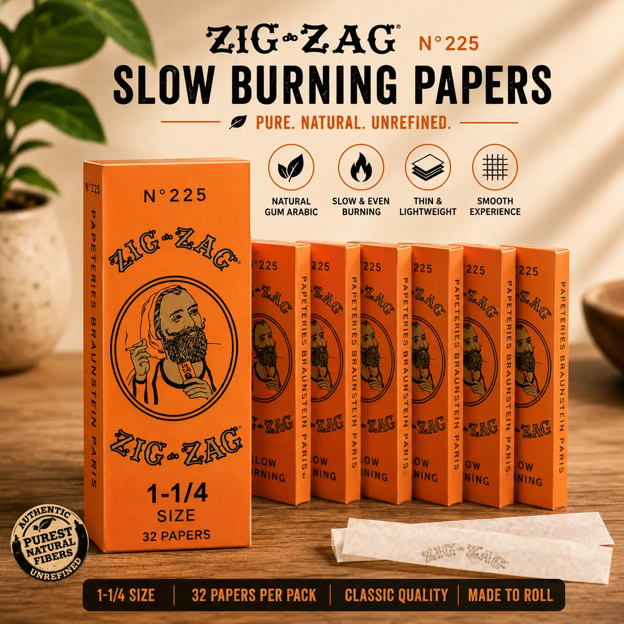 ZIG-ZAG Rolling Papers French Orange 1 1/4 ( 6 Booklets) | Slow burning 32 Sheets Each, Natural Flax Plant Fibers, 78 mm