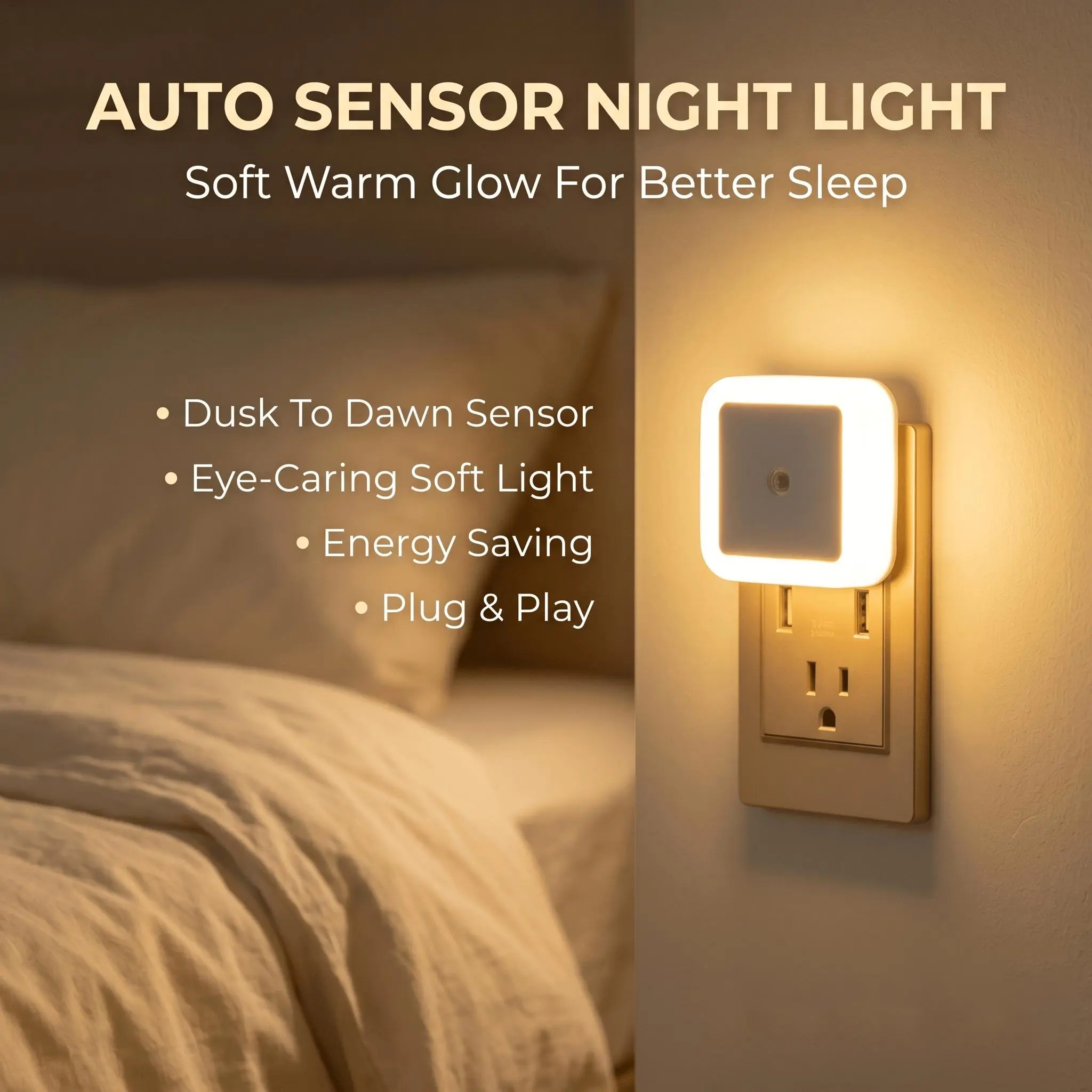 6PCS LED Night Light Set Warm White / Cool White, Automatic Sensor Plug In Night Lamps For Bedroom Kids Room Bathroom Hallway Stairway, Compact Space Saving Design For Home Use