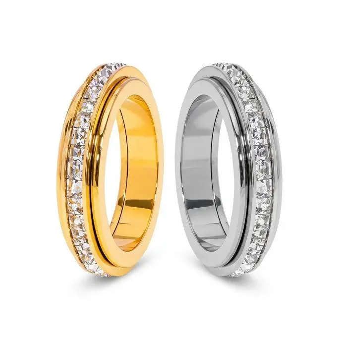 Anxiety Rings Titanium Steel Spinner Fidget Band Rings for Women Ladies Cubic Zirconia Relieving Anxiety Wedding Promise Lucky Statement Rings Comfort Fit Size 7 to 9
