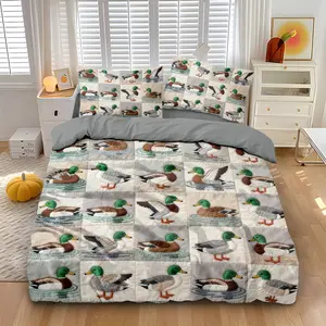 3-piece bedding set (1 set +2 pillowcases, coreless) Plaid duck themeVarious duck images Personalized bedding, suitable for all seasons Bring comfort to your sleep
