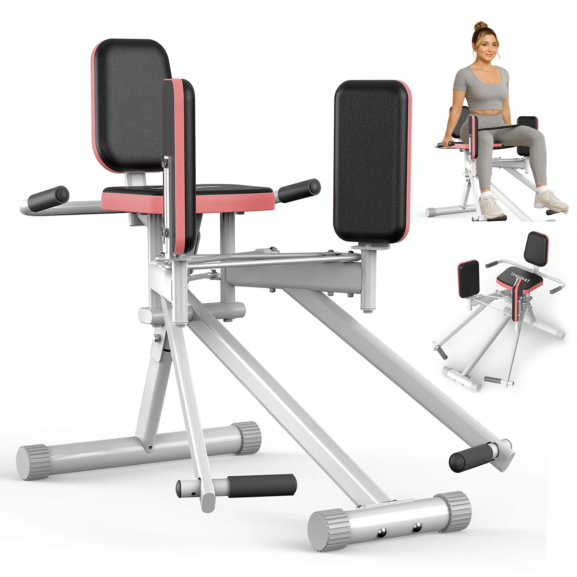 Hip Abductor Machine for Home Gym with Booty Resistance Band, Compact Glute Machine & Leg Exercise Equipment with 2-Level Adjustable Resistance, Butt Thigh Exerciser
