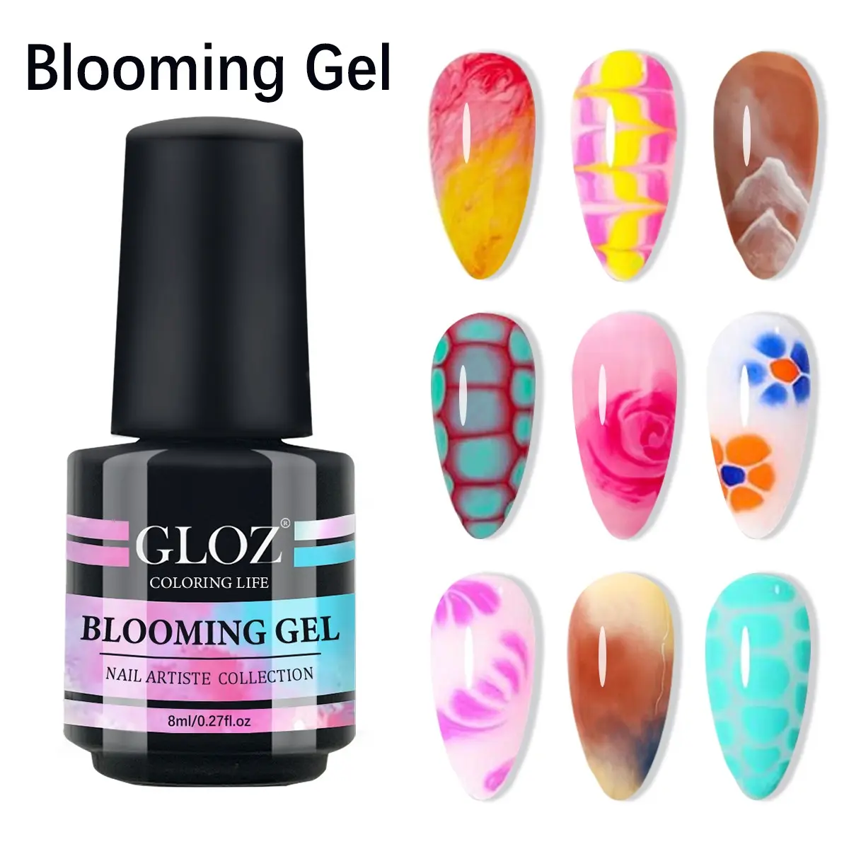 Blooming Gel Nail Polish Top Coat Gel Topcoat Durable Clear Watercolor, Transparent Nail Art Design, Needs Lamp Cure, Soak off UV LED, All for Manicure Gel Long Lasting Nail Polish, Gel For Nails