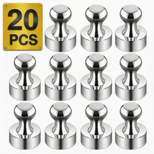 Metallic Magnets, Refrigerator Magnets, 20 Pack Silver Magnetic Push Pins, Strong Fridge Magnets, Multi-use Whiteboard Magnets Perfect for Kitchen Office Classroom