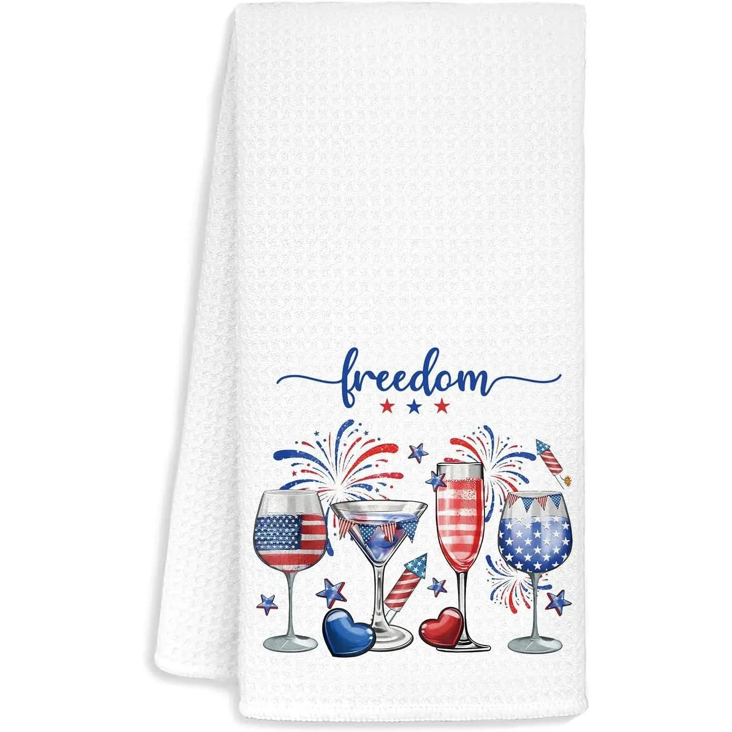 Patriotic Kitchen Dish Towels 16x24,Patriotic Hand Towels for Bathroom, Independence Day Decorations,Americana Decor,4th of July Freedom Wine Glasses Kitchen Towels