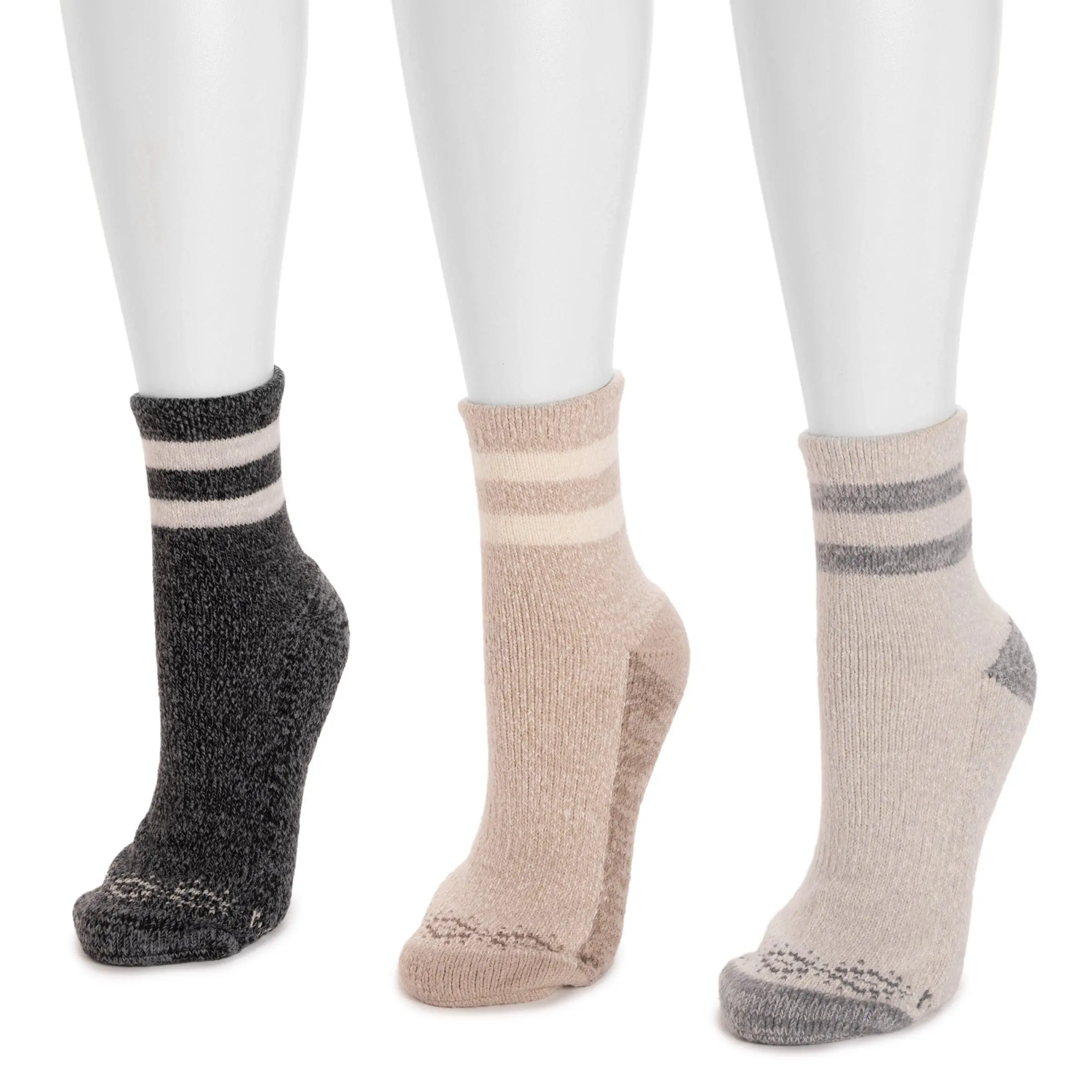Women's Striped Ribbed Mid-Calf Cozy Socks - Lady Casual Chic Ebony Neutrals Pack, Plush, Arch Support, All-Day Comfort for Daily Wear, Style, Crew Socks, Three Pairs