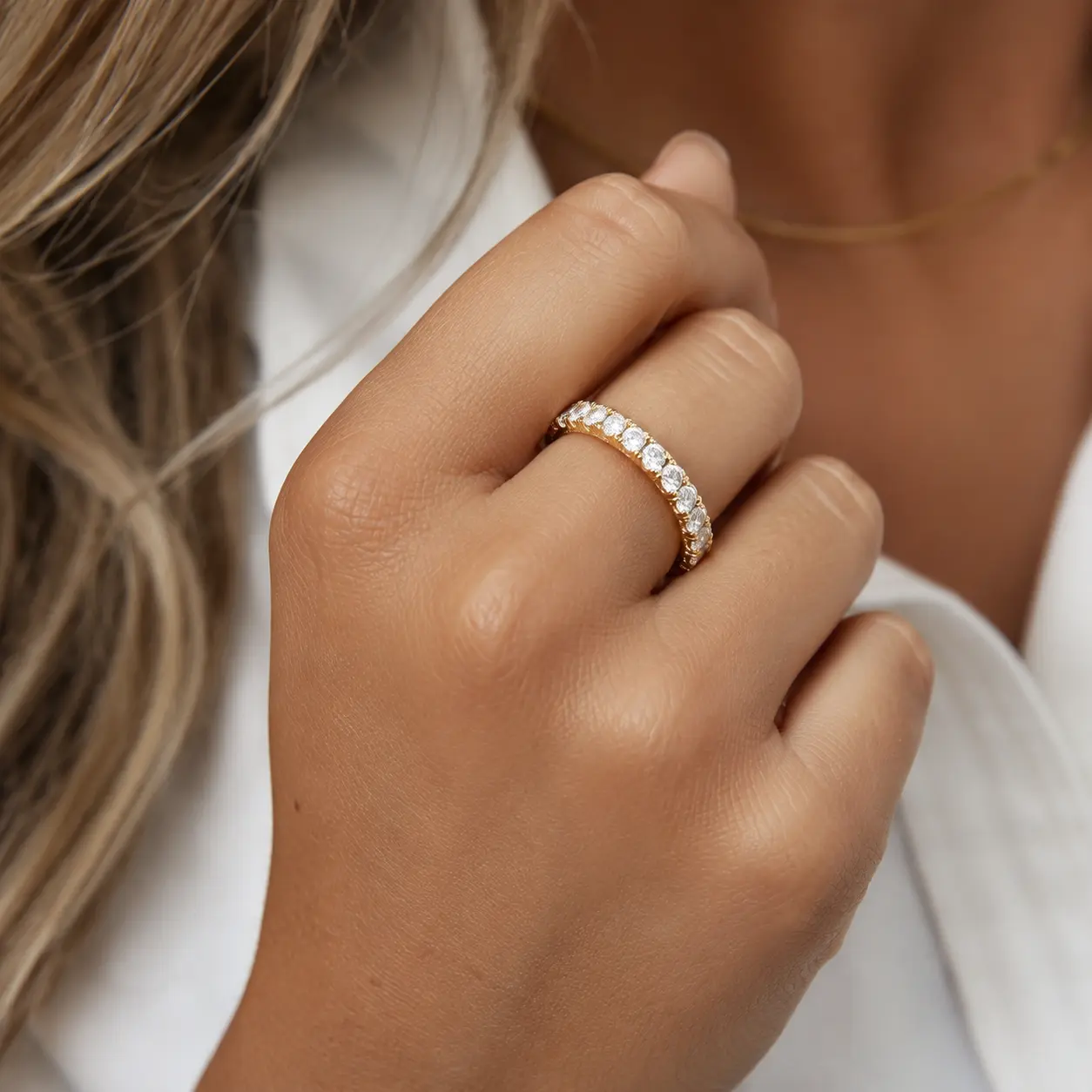 Starry Zircon Tennis Ring for Women, Sparkling Stone Band Ring, Minimalist Fashion Jewelry, Gold Silver Rose Gold Options