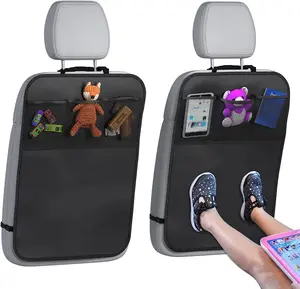 Back Seat Cover for Kids + 3 Pocket Storage Organizer, 2 Pack X-Large Waterproof Kick Mats Backseat Protector, Car Seat Back Protectors for Vehicles to Protect from Dirt, Mud & Scratches Rotary Car