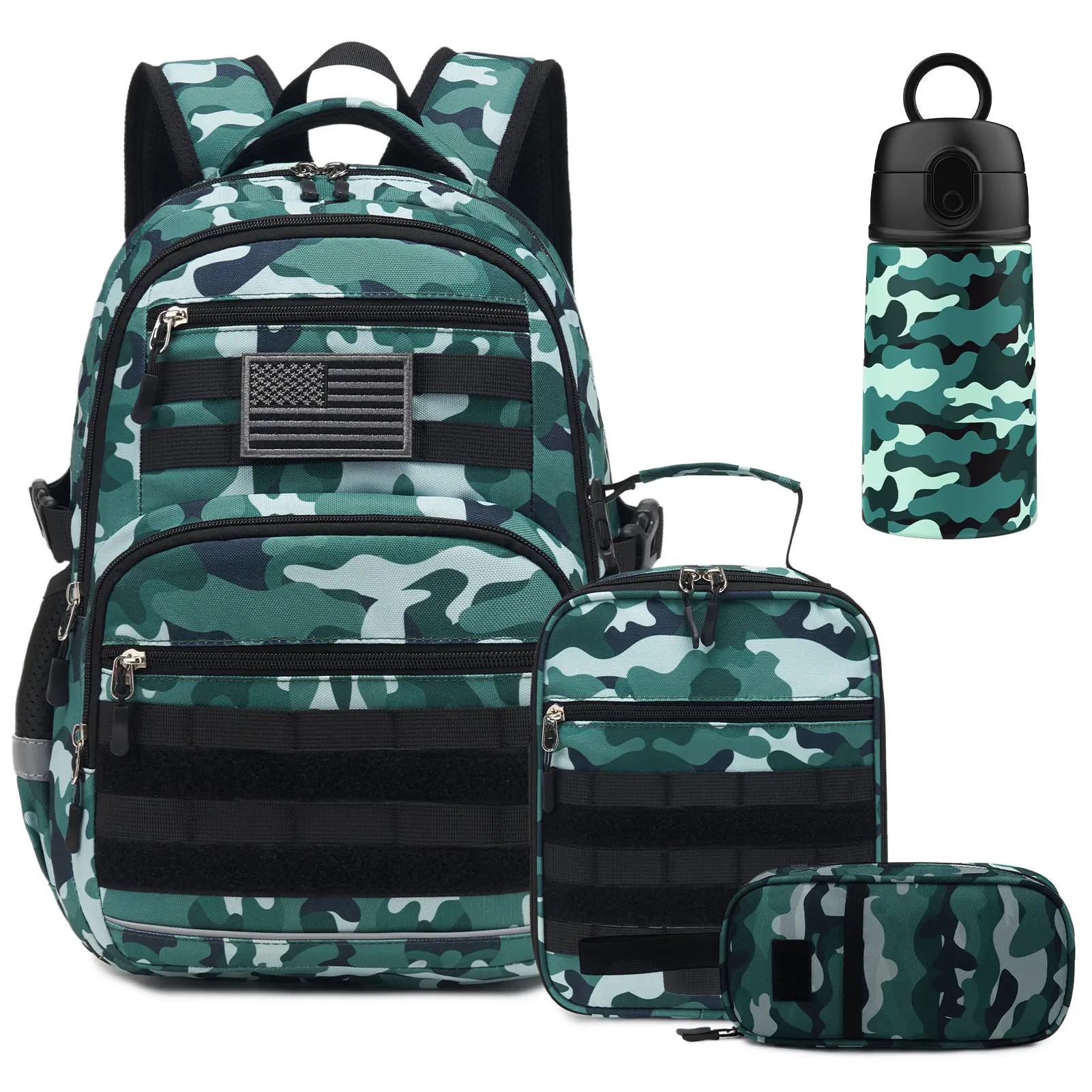 Similove Camo Print Tactical Backpack for Boys - School Backpacks, Book Bags with Lunch Box, Pencil Case Accessories, Kids Military Storage Bag for Kindergarten Elementary School (Size S), Backpacks For School