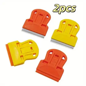 2pcs Plastic Mini Razor Blades Scraper, Decal Sticker Removal Tool, Car Window Film Glass Glue Remover, Paint Label Sticker Debris Cleaner