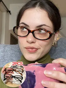 2 Pairs Women's Oval Cat Eye Glasses, Lightweight Tr Frame, Comfortable Daily Wear, Perfect for Street Style and Gifts