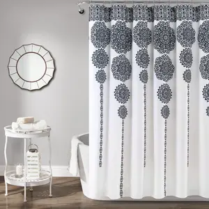 Lush Decor Stripe Medallion Shower Curtain - Lightweight Iron Print, Washable Design, Decorative Patterns, Available in Various Colors