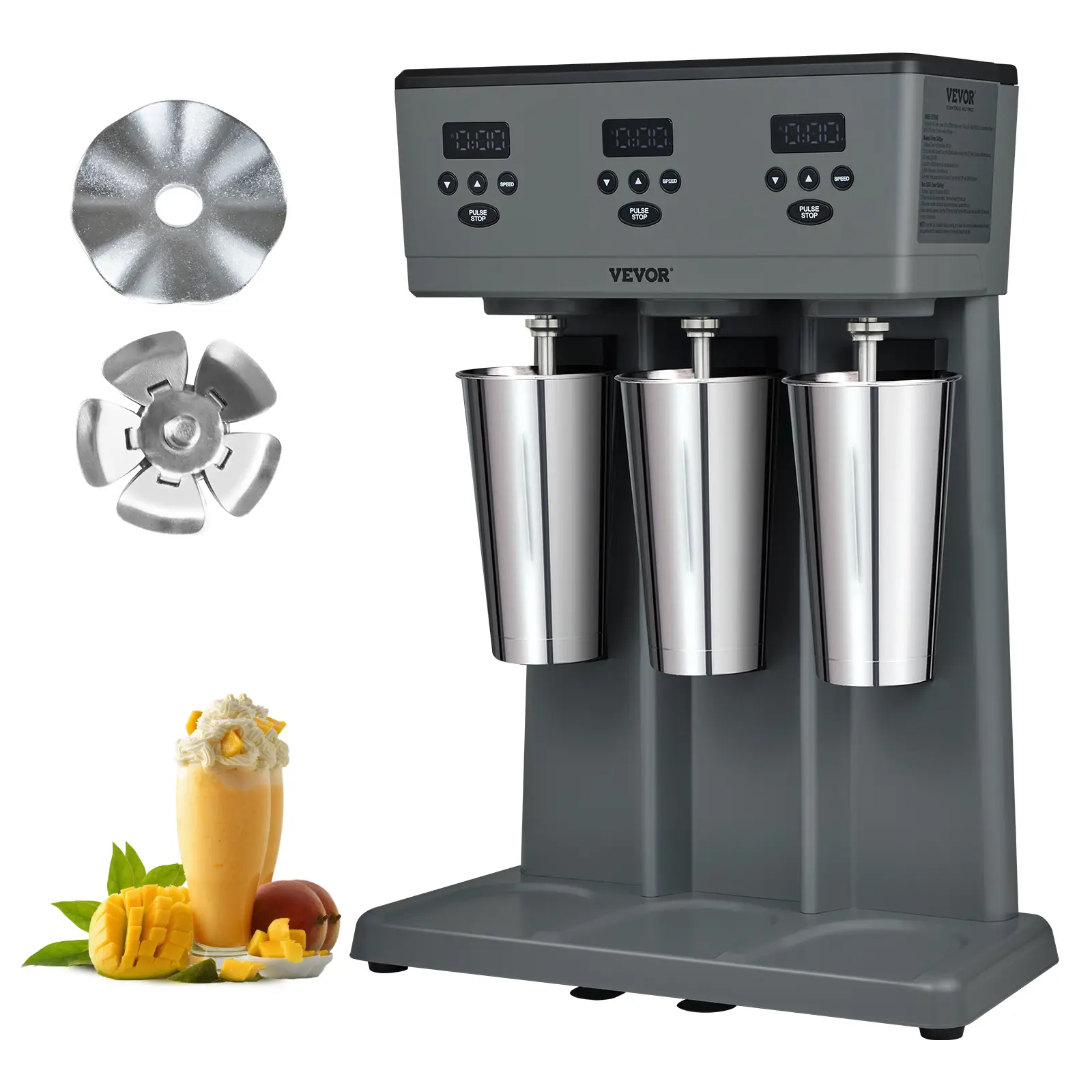 【Summerfinds】VEVOR Milkshake Maker, 375W x 3 Electric Milkshake Machine, Commercial Triple Heads Drink Mixer Blender, LED Intelligent Microswitch, 3-Speed Milkshake Mixer with 3 x 820 ml Stainless Steel Cups
