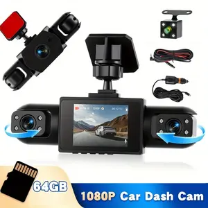 360° Dash Camera 1080P Front+ Multi-Angle Recording 2" IPS Screen 8 Night Vision Lights Reverse Aid Motion Detection Loop Recording Support 64GB C10 Card 13 Languages with Rear Lens Kit