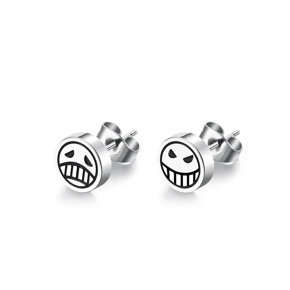 Titanium Steel Anime Ear Cuff, Pirate Style Smile Cry Face Earring, Trendy No Piercing Fashionable Accessories for Unisex Fans, Men's Accessories, Pirate Style Earrings, Punk Earrings