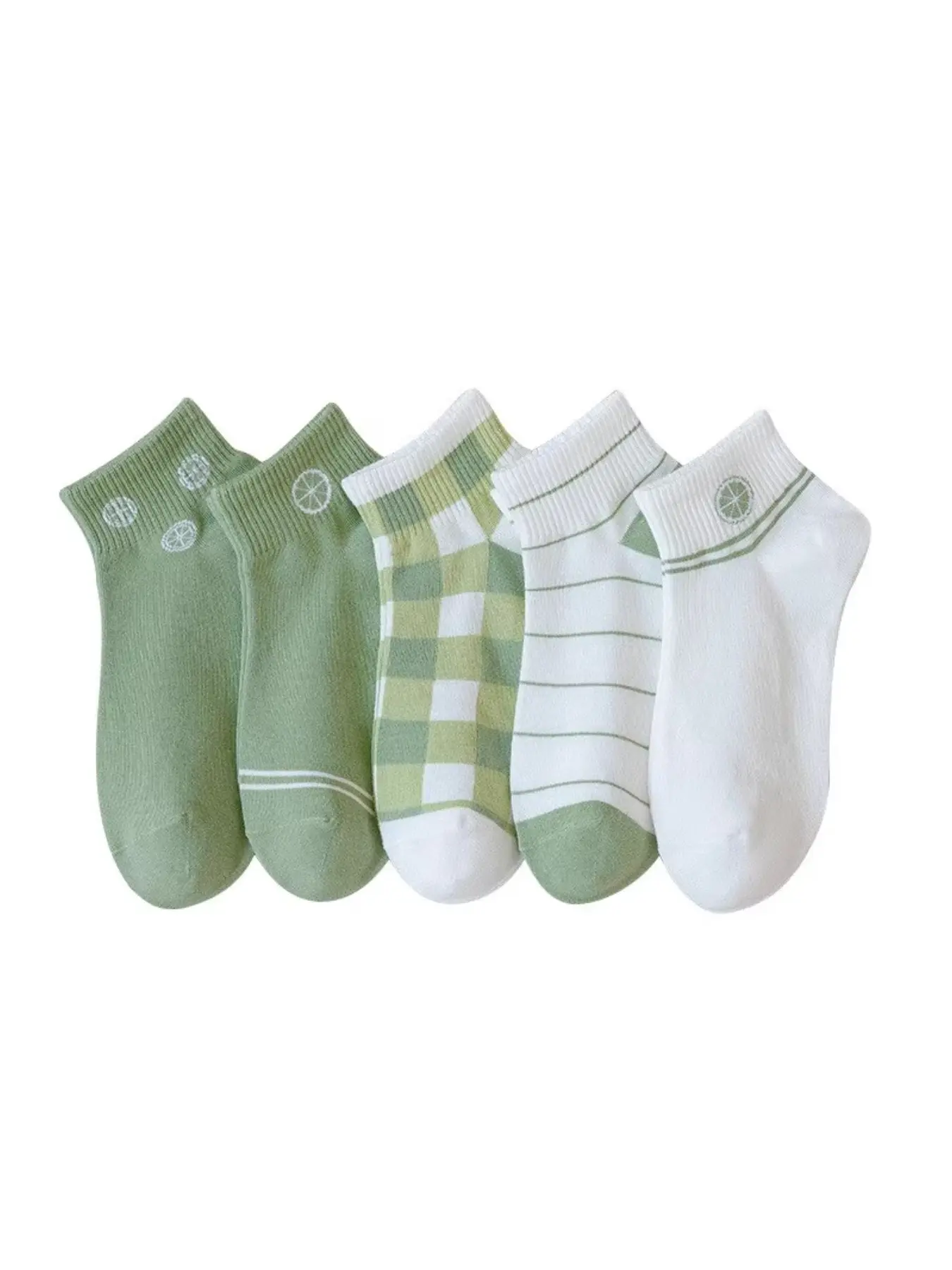 10 Pairs Women's Ankle Socks, Breathable Thin Spring Summer Cute Plaid Korean Japanese Style Ladylike Lemon Embroidery Socks
