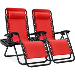 Best Choice Products Set of 2 Zero Gravity Lounge Chair Recliners for Patio, Pool w/ Cup Holder Tray