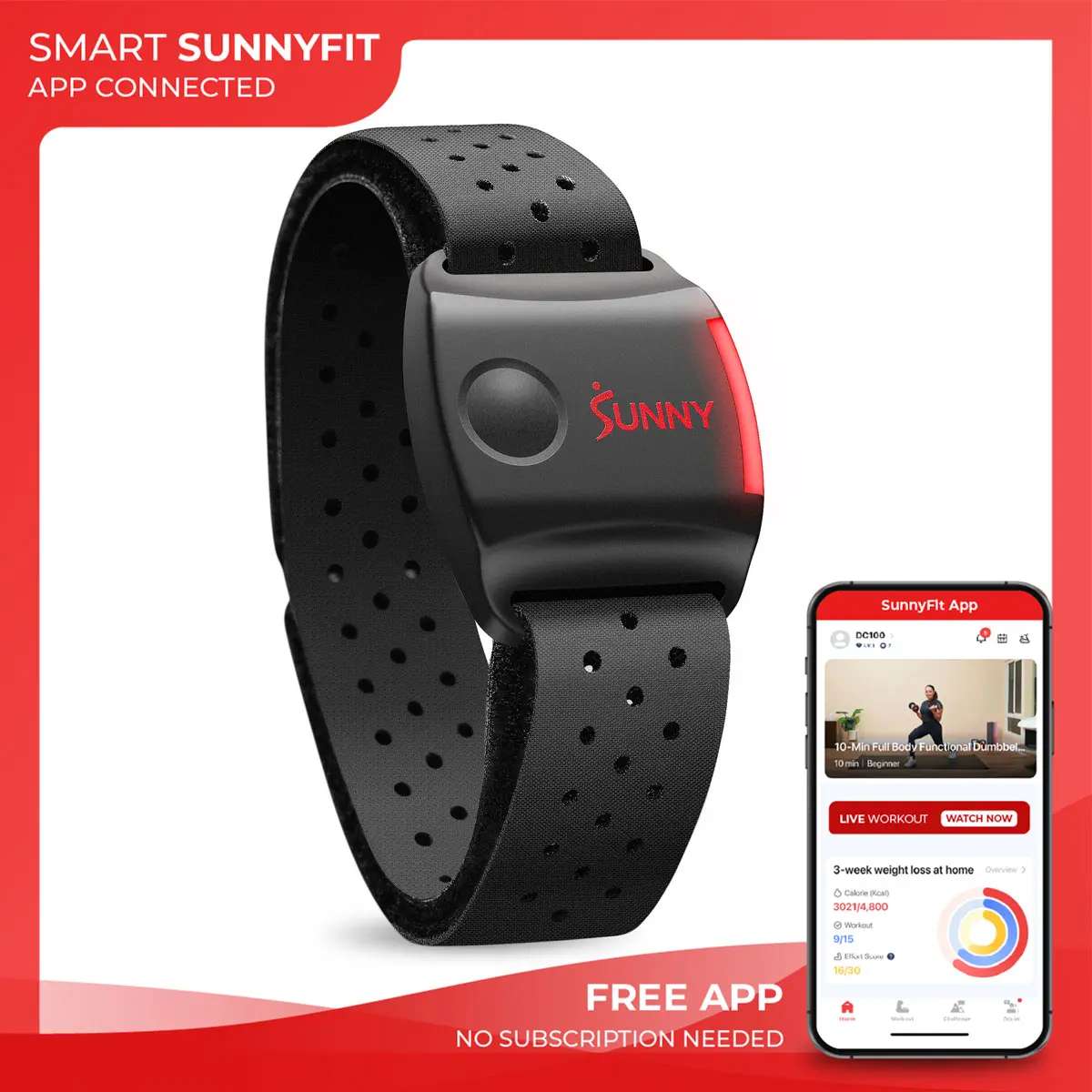 SUNNY Smart Heart Rate Monitor Wearable Whole Body Workout Home Gym Fitness Equipment with Real Time Heart Rate Tracking Bluetooth and ANT Plus Waterproof Design Haptic Vibration Feedback for Running Cycling HIIT and App Connected Training