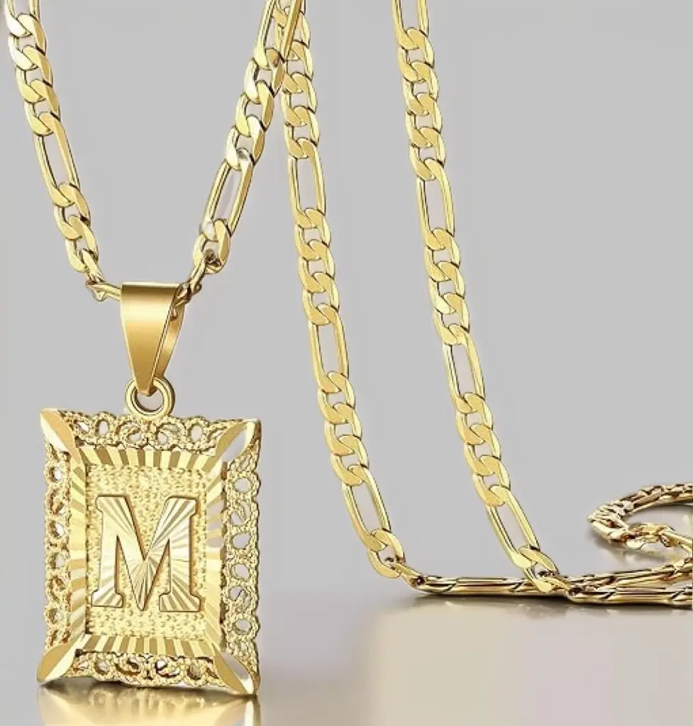 Gold letter M necklace, letter personality square pendant NK chain, fashionable gold-plated hip-hop jewelry, perfect gift for men and women