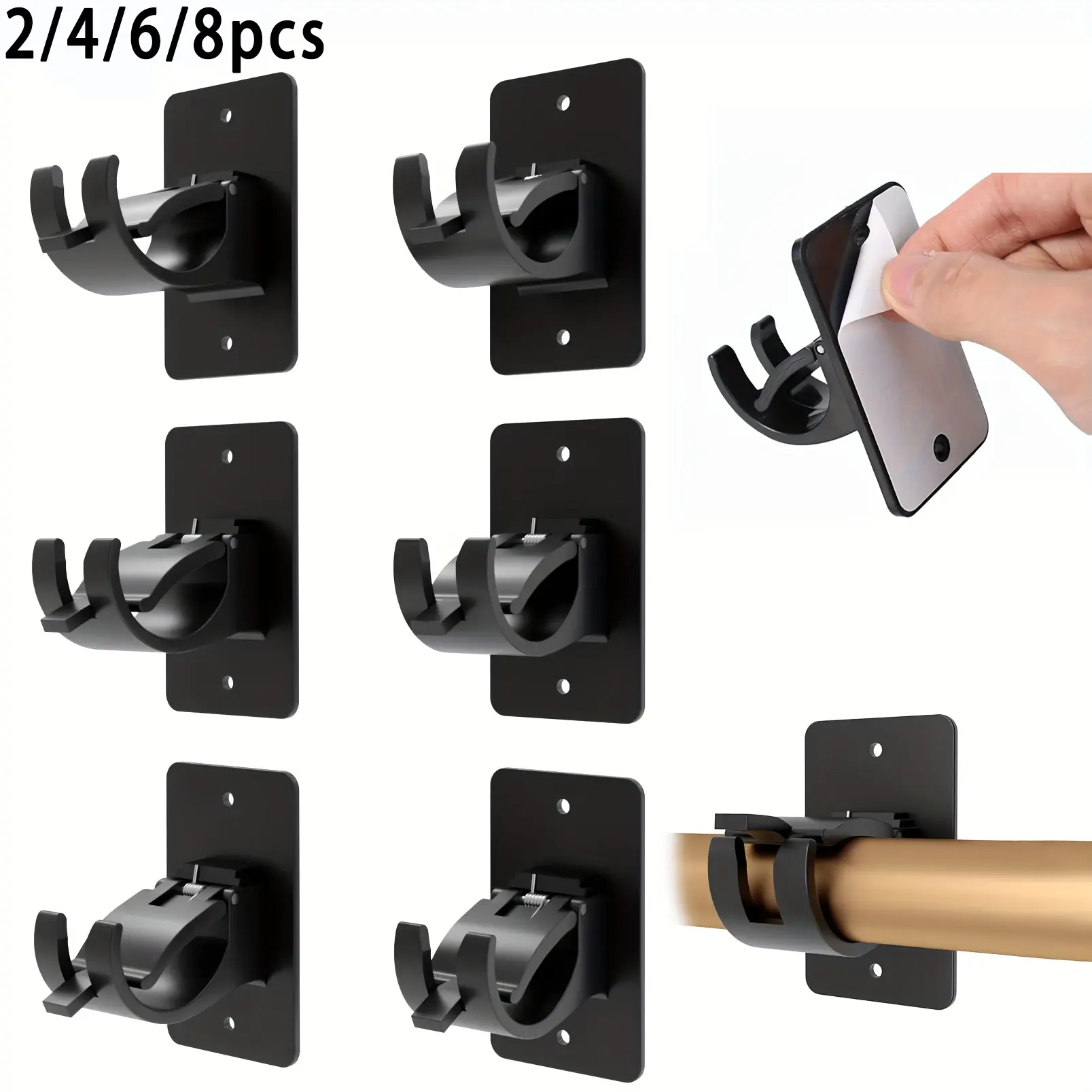 Self-Adhesive Curtain Rod Bracket, Sticky Curtain Brackets, Universal Plastic Window Frame Holder, Curtain Rod Holders, No Drilling Required, Suitable for Bathroom Bedroom Kitchen Living Room