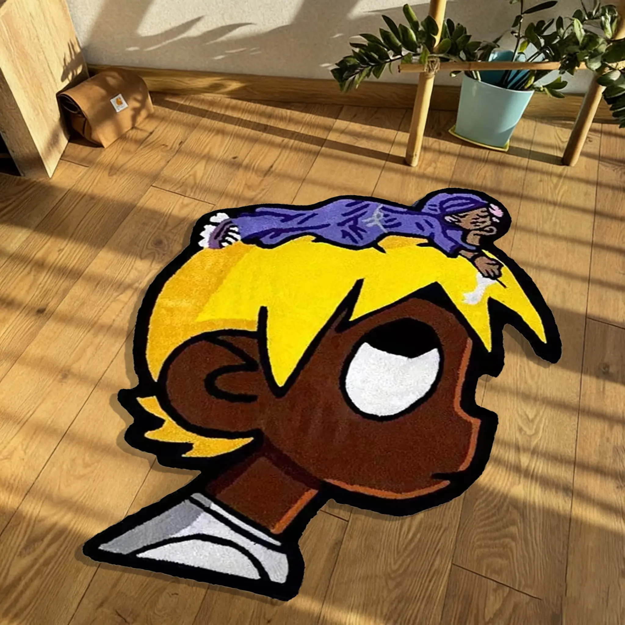 Fun Cartoon Decorative Bedroom Fluffy Rug, Anime Character Pattern Carpet, Soft Plush Living Room Mat, Unique Design Home Decoration Pad