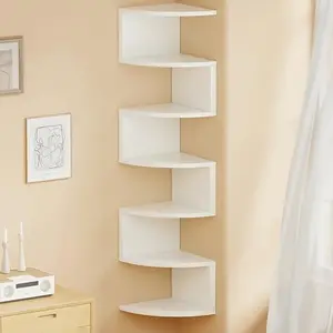 7-Tier Country Farmhouse Corner Shelf, Heavy-Duty Space-Saving Wall Mounted Storage Organizer, Sturdy Plastic Shelving Unit