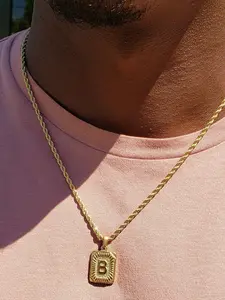 Trendy 3D Letter Necklace Initial Square Shape, Unisex Stainless Steel Chain, Perfect Gift for All Seasons, Street Style Jewelry