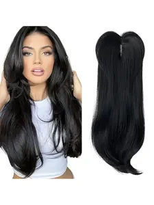 Women's Hand-Woven Lace Hair Block, European Style Large Wavy Long Curly Fiber Top Hair Extension, Artificial Hairpiece, Glueless Curly Wig