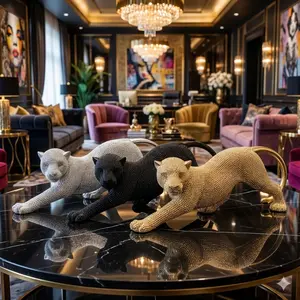 New Year Prosperity Cheetah Decorative Ornament Shimmering Sculpture Display Articulating Animal Figurines Suitable for Home & Office Modern Sculpture Hallway Decor New Year Gift Figurine Figurine Leopard