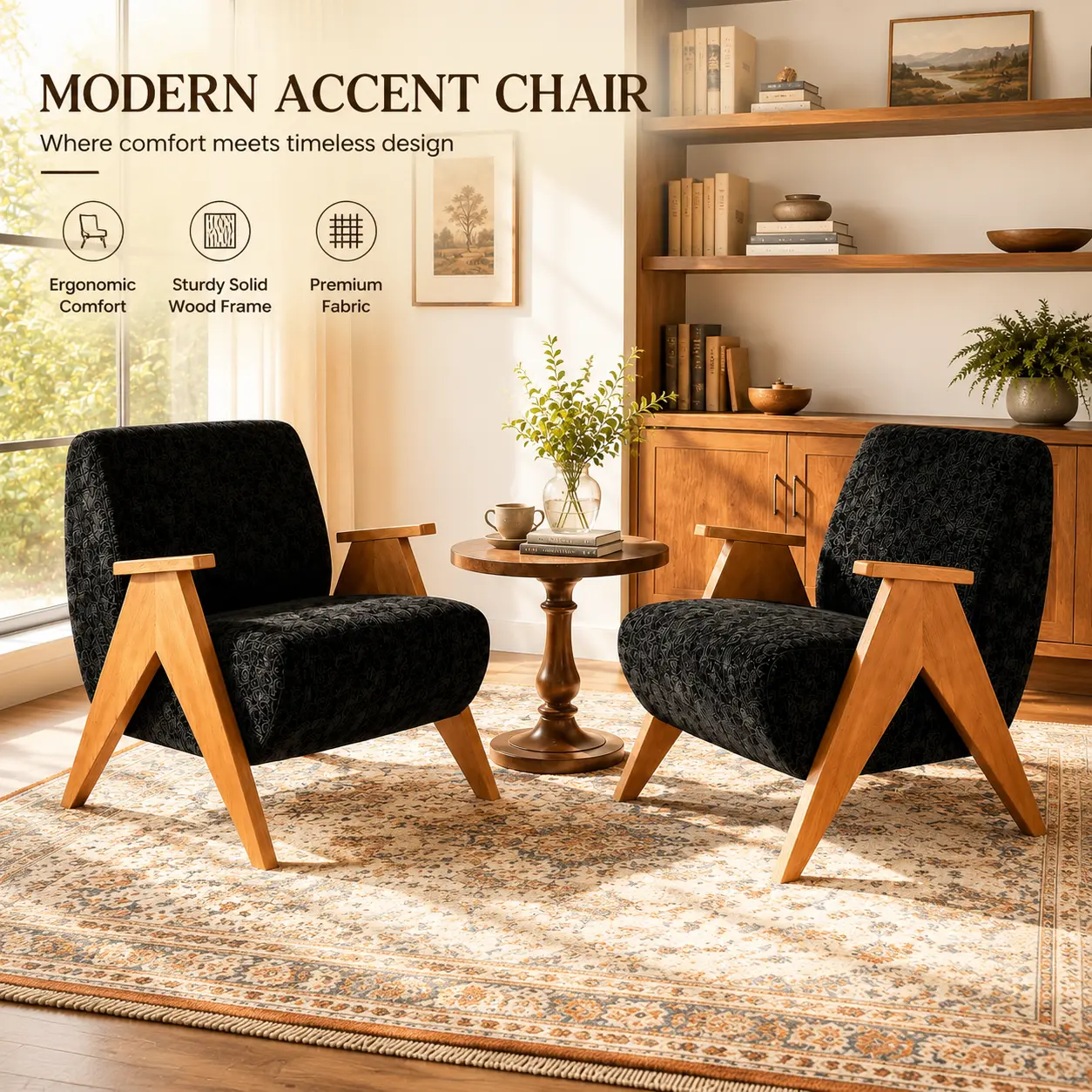 BALIA Furniture Modern ErgoWood Indoor Arm Chair - Solid Wood, Ergonomic Design, Plush Cushioning, Cozy Leisure Chair for Relaxing Lounge & Home Décor