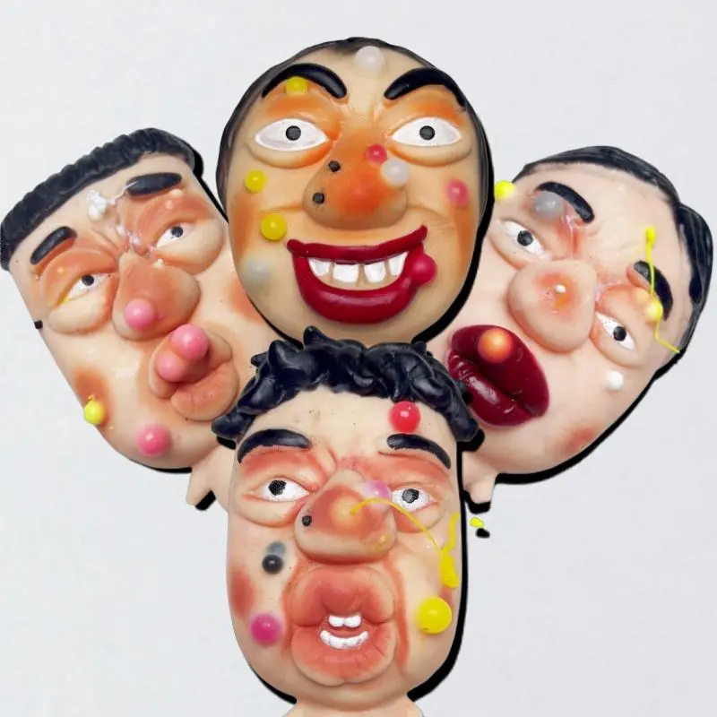 Refillable Pimple Popping Stress Relief Fidget Toy - Unisex Funny Face Squishy, 4 Hilarious Designs, Non-Toxic Silicone, Soft Sensory Squeeze, Office Rage & Tension Reliever Kit