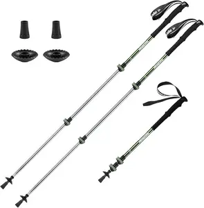 Collapsible Trekking Poles, Adjustable Lightweight Aluminum Hiking Poles, Shock Absorption with Wrist Straps for Hiking and Daily Use, Yelllow/Green
