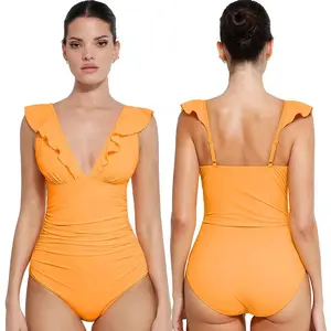 FeelinGirl Women's Smart  Shapewear Swimsuit Womenswear Spandex Basic  panty   Sleeveless neckline ruffled edge design dealsforyoudays