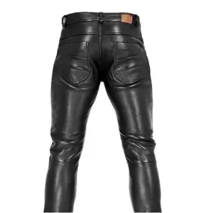 Men’s retro slim-fit PU leather sports pants for spring and autumn, featuring an elastic waistband; fashionable men’s pants