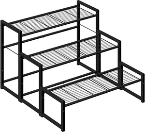 3 Tier Metal Plant Stand Outdoor Indoor Waterproof, Stackable Heavy Duty Tall Plant Shelf Flower Pot Holder for Garden, Display Rack, Black