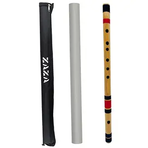 Zaza Percussion- Professional  Scale F Middle 14.5'' Inches Polished Bamboo Bansuri Flute (Indian Flute)  With Carry Bag