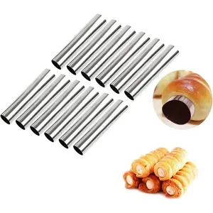 12 Pack Cannoli Tube Non Stick Stainless Steel Cream Horn Mold Danish Pastry Cannoli Form Screw Croissant Shell Cream Roll Spiral Bread DIY Cake Baking Mold for Home kitchen Outdoor Picnic