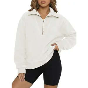 Dokotoo Women Long Sleeve Fleece Half Zip Up Solid Pullover sweatshirt Casual Pullover Oversized Sweatshirt