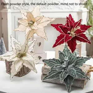 5pcs Christmas Holiday Decorative Flowers, Shiny Sequin Velvet, 10.2 Inches, Christmas Tree & Home Decoration, Indoor & Outdoor