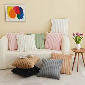 Rabbit fur ins-style solid color vertical stripe plush square cushion sofa decorative pillow cover Soft Touch Cushion Replacement Cushion Cover Soft Padded Cushion